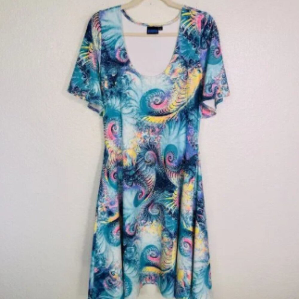 Elhoffer Essential Dress Women Large Psychedelic Fossils Flutter Sleeve Colorful
